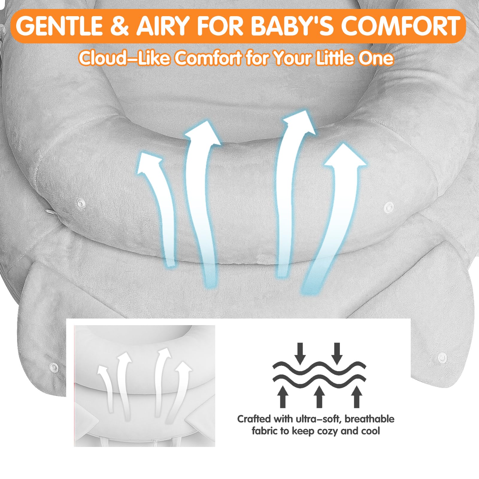 Banakshol baby lounger gray portable with handle for home and travel.