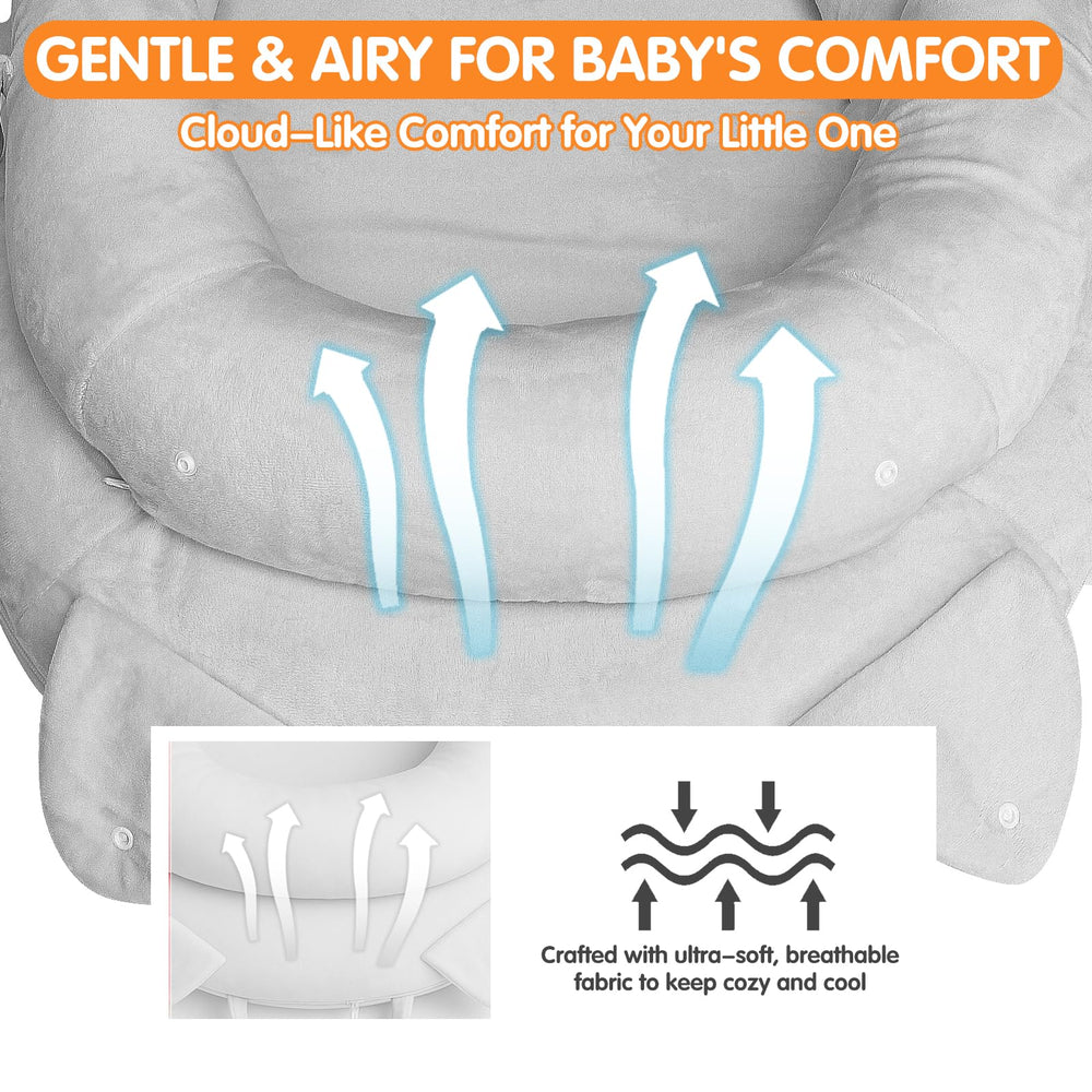 Banakshol baby lounger gray portable with handle for home and travel.