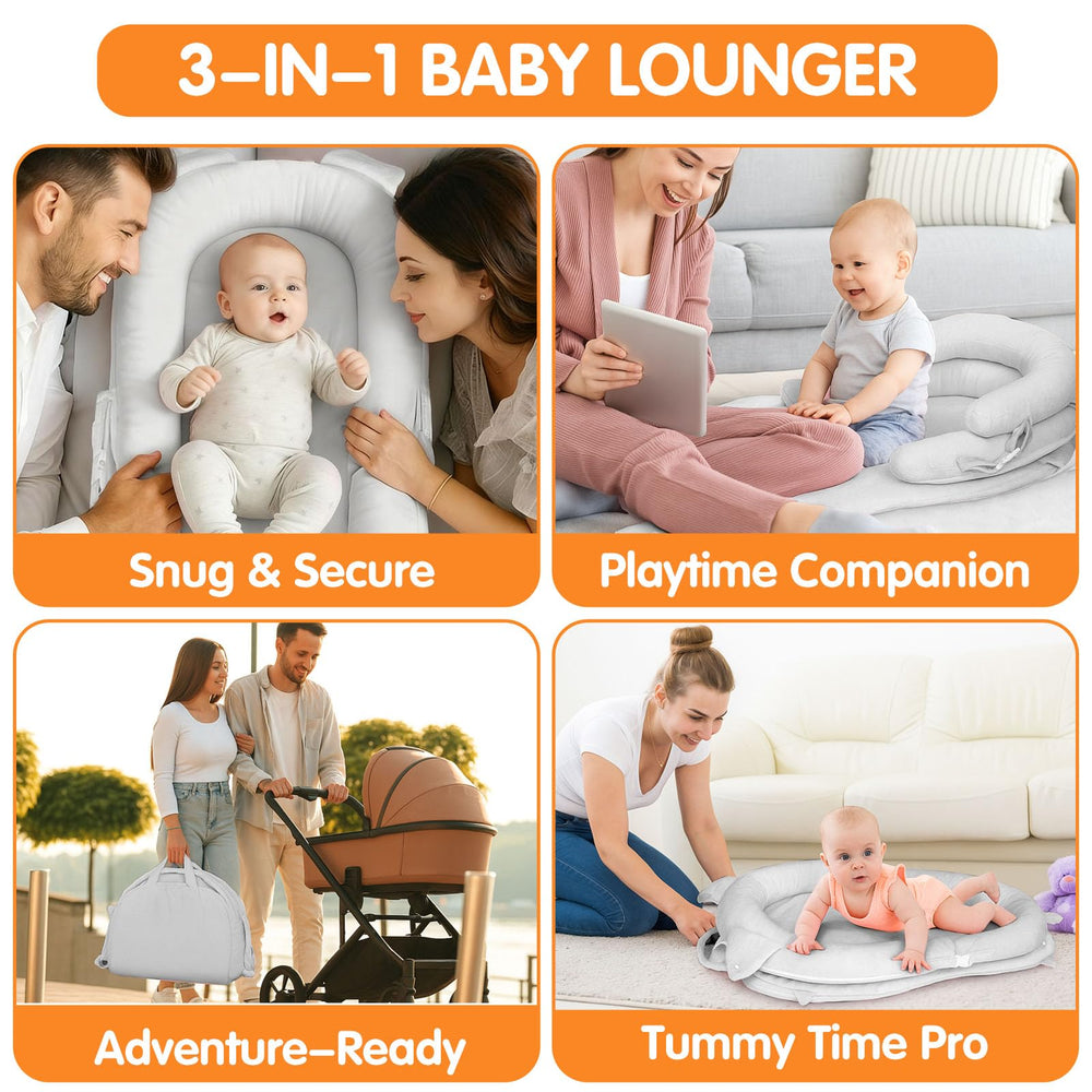 Banakshol baby lounger gray removable cover for easy cleaning.
