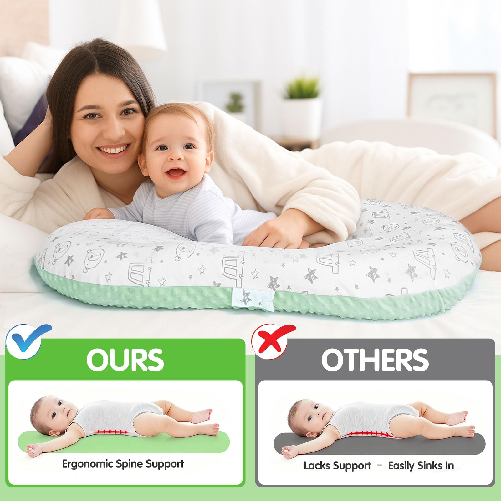 Banakshol baby lounger tummy time mat supporting baby head lifting practice.