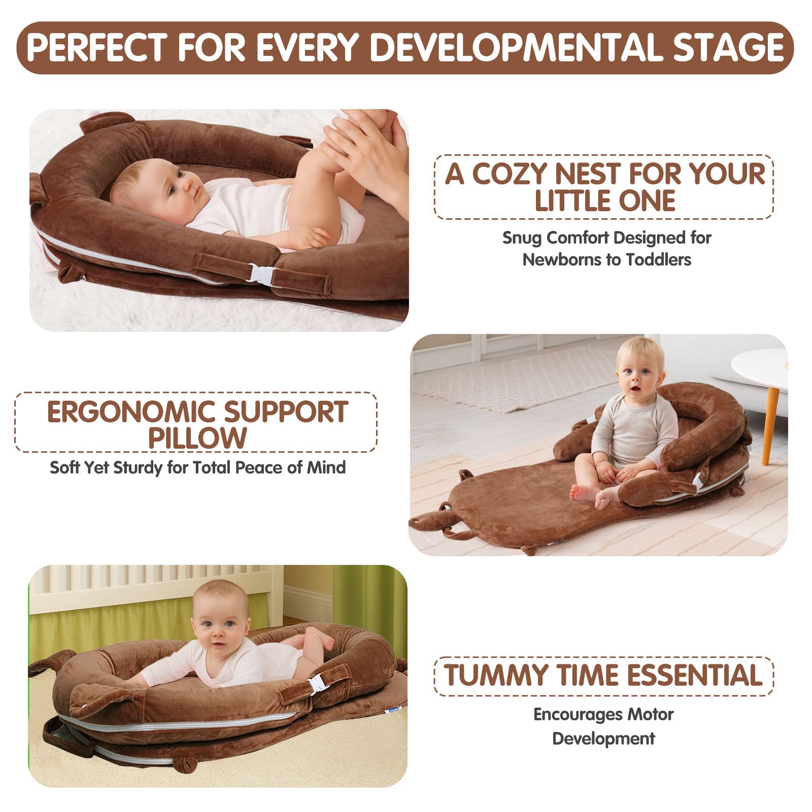 Banakshol baby lounger tummy time support demonstrates head lifting and early muscle engagement.