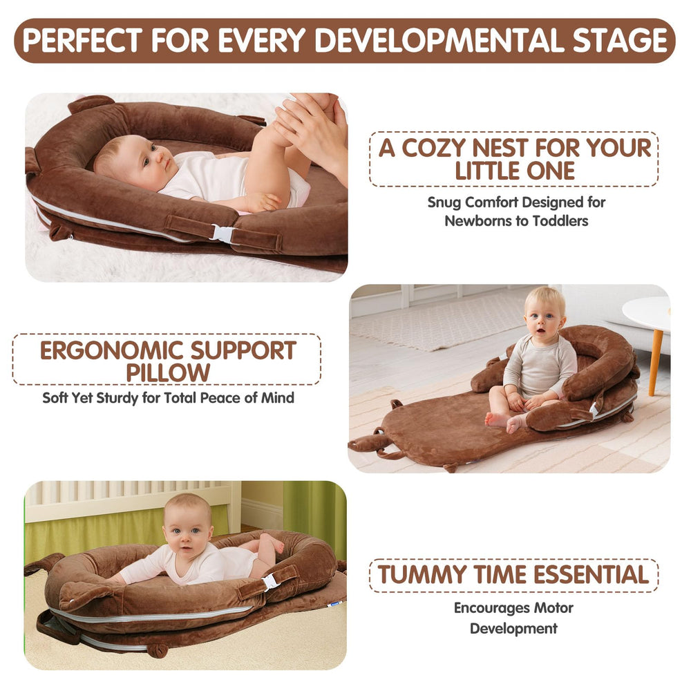 Banakshol baby lounger tummy time support demonstrates head lifting and early muscle engagement.