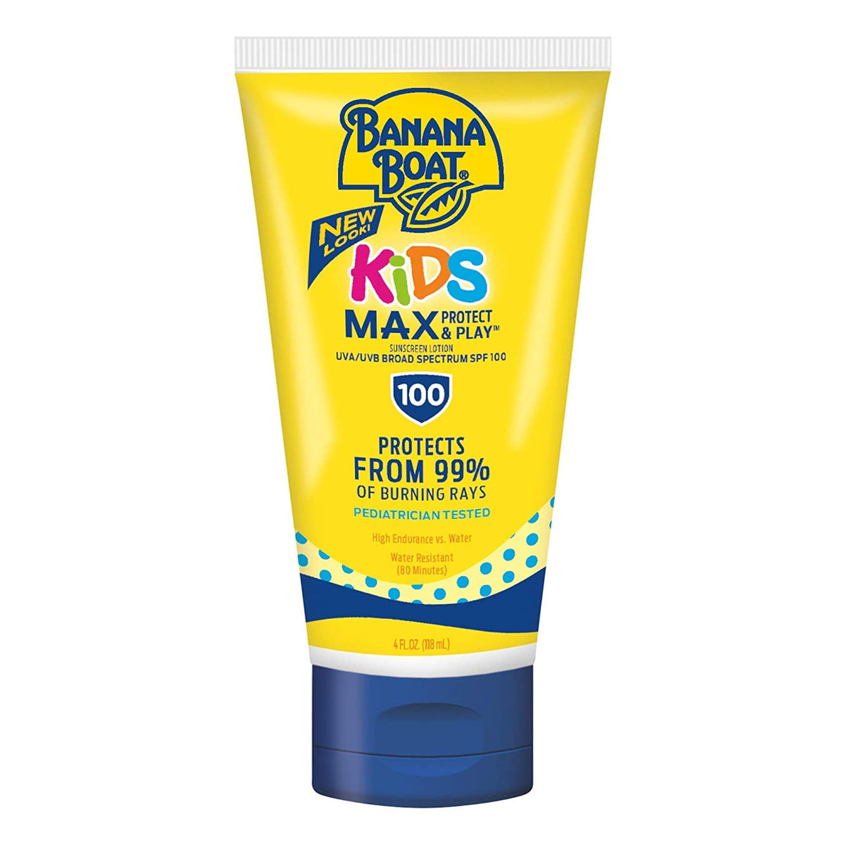Banana Boat Kids SPF 100 bottle front signals strong protection for outdoor play.