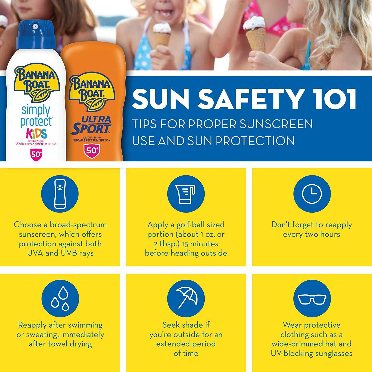 Banana Boat SPF100 Kids label closeup highlights SPF information.