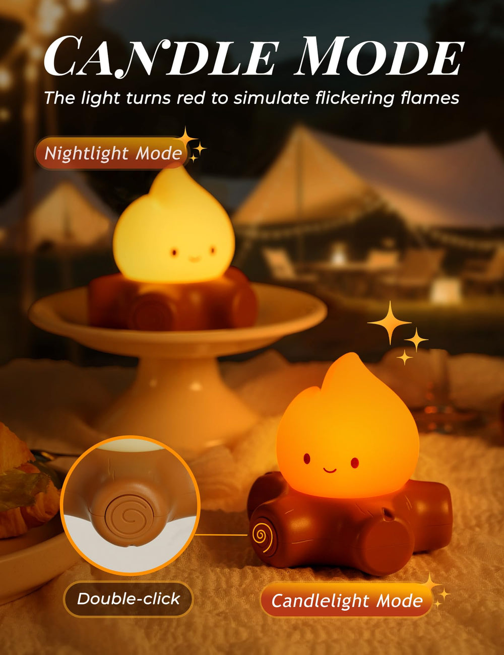 BANDIANCY Chibi Campfire Lamp in a bedroom with calming white noise.