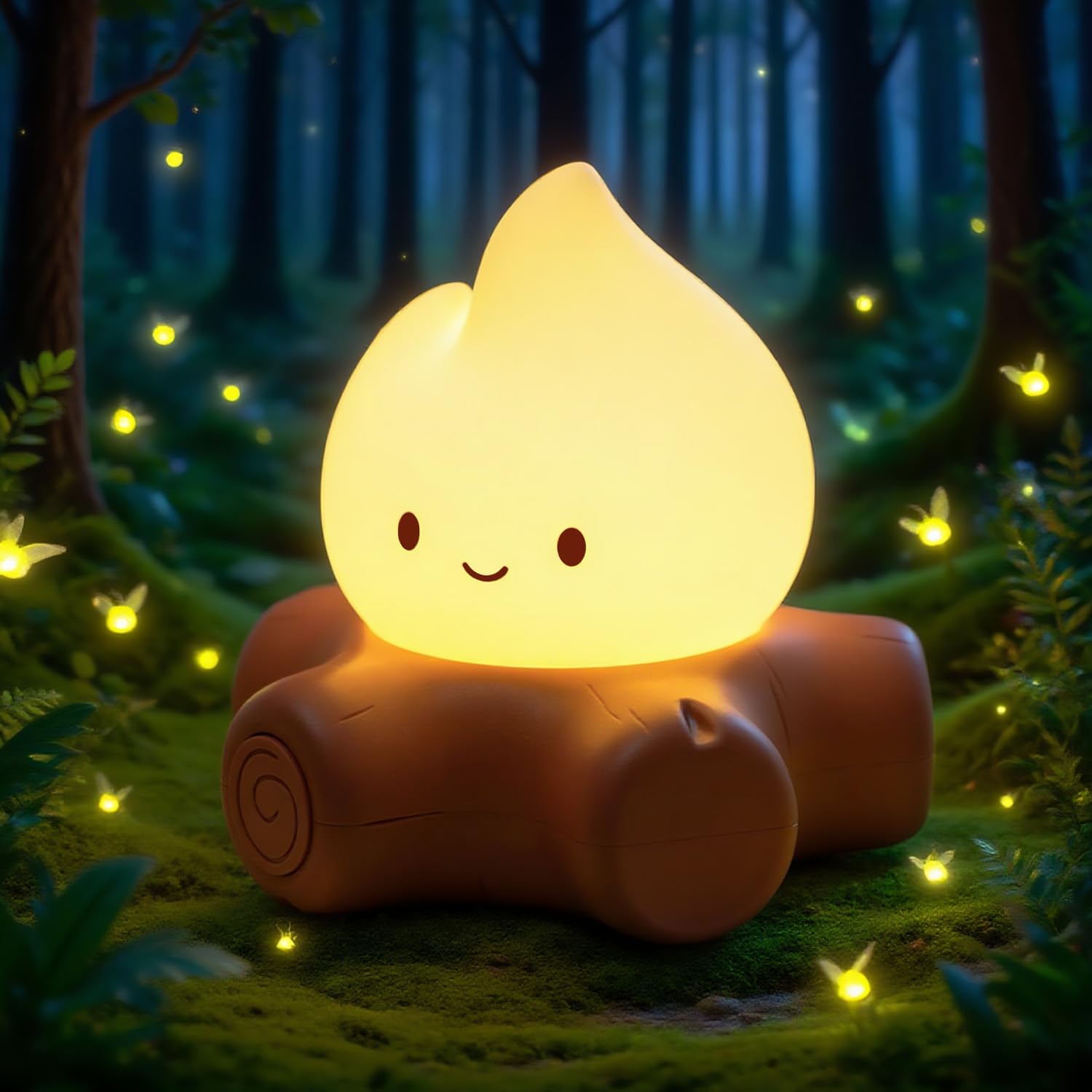 BANDIANCY Chibi Campfire Night Light face glow for comforting bedtime ambience.
