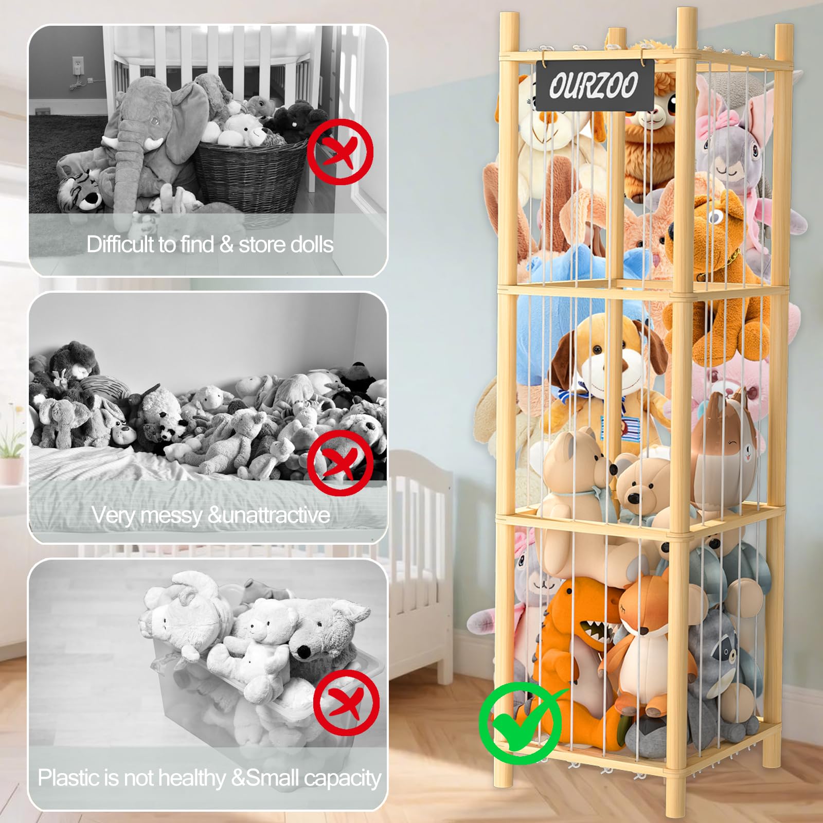 Banlilus stuffed-animal-storage side view demonstrates a slim footprint for compact rooms