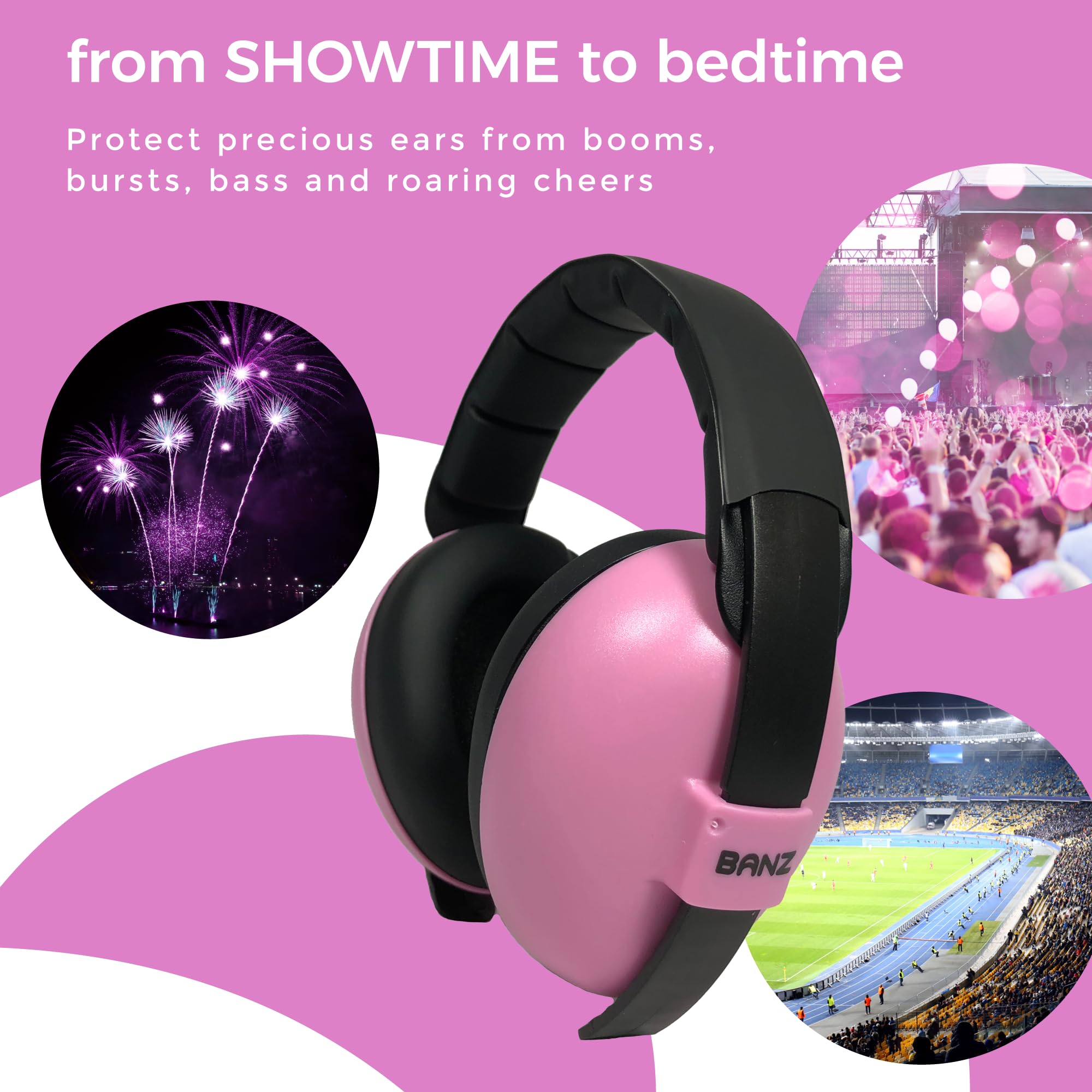 BANZ earmuffs at a concert showing crowd noise reduction in real life.