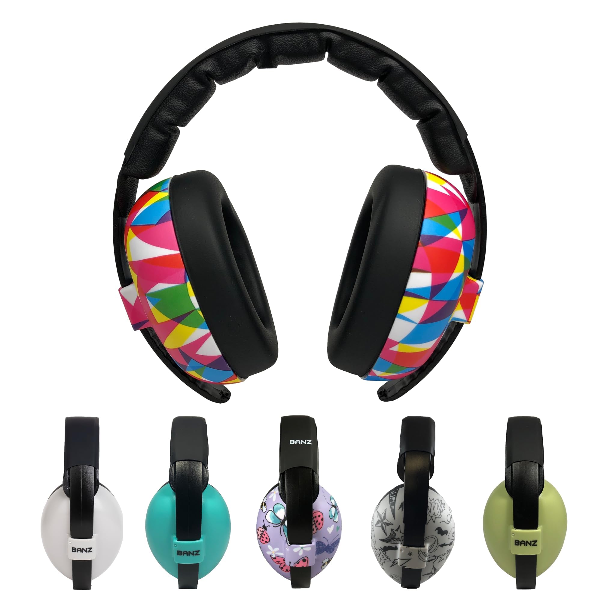 BANZ baby earmuffs on infant with comfortable fit for quiet protection.