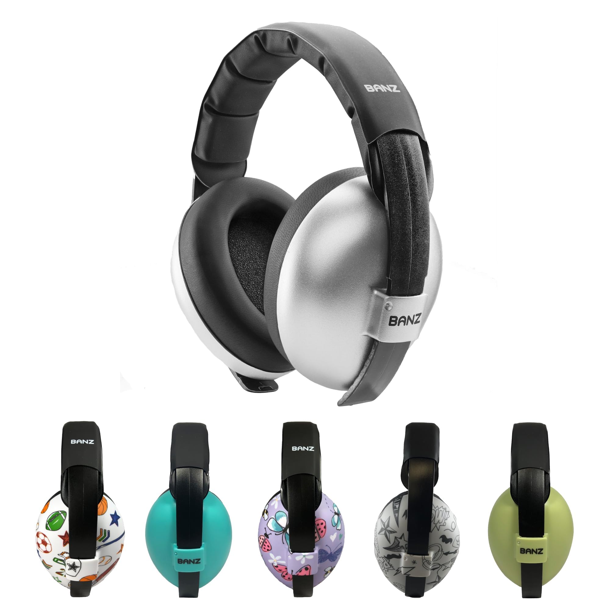BANZ infant earmuffs side view showing compact, comfy fit.