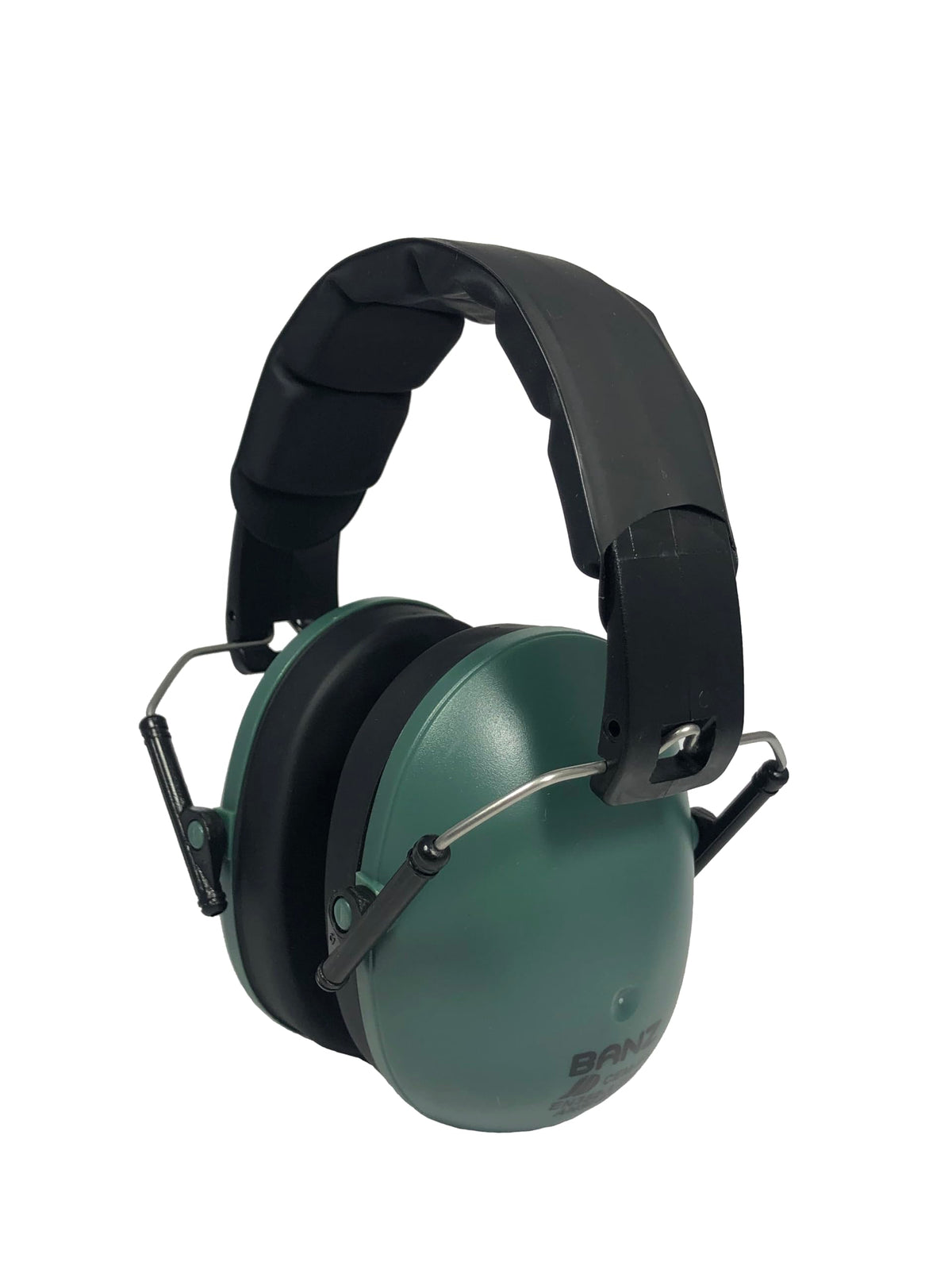 Banz Kids Earmuffs dark green foldable design provides portable hearing protection.