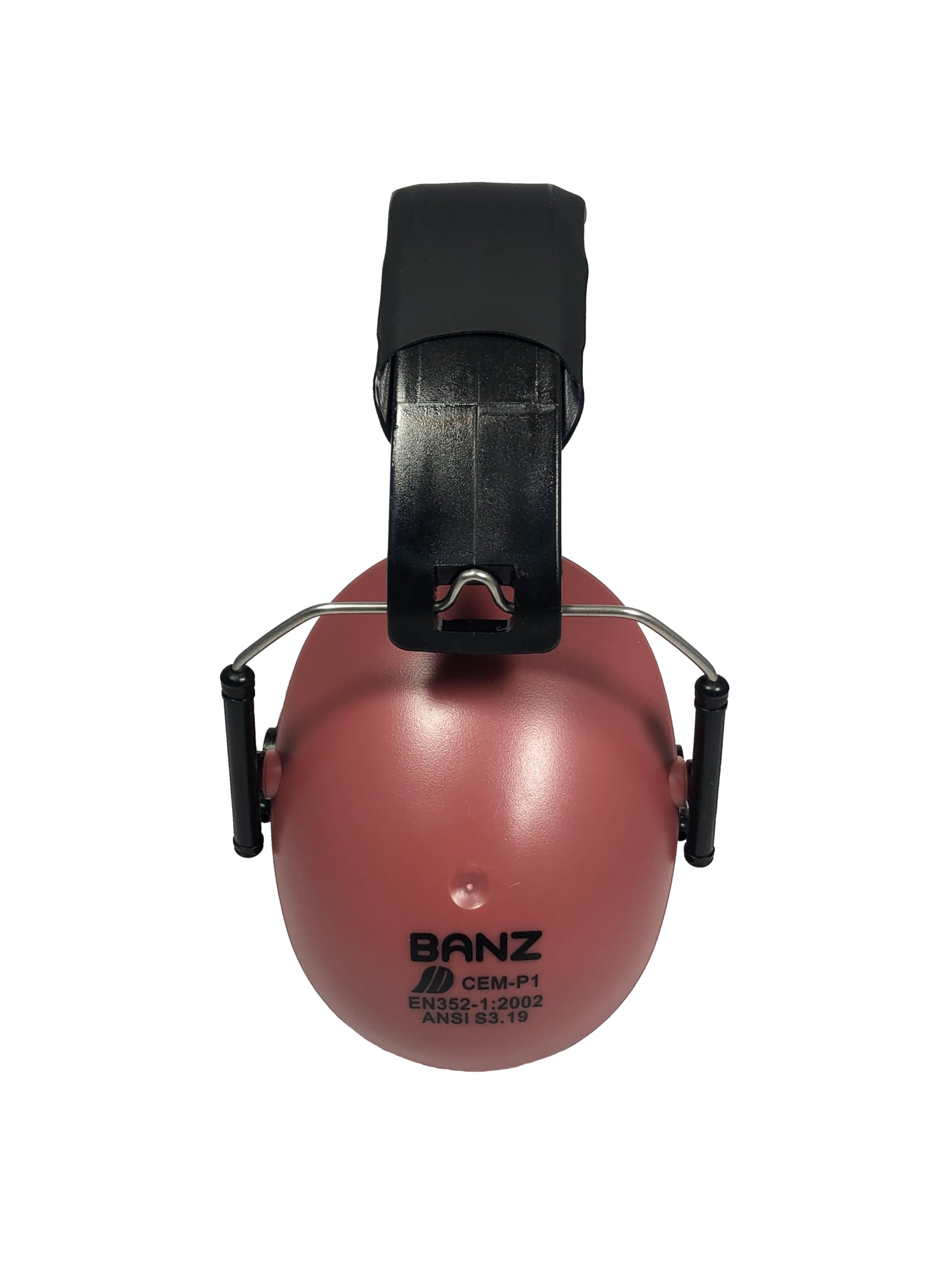 BANZ Kids Earmuffs Maroon headband closeup shows soft leather-like cover