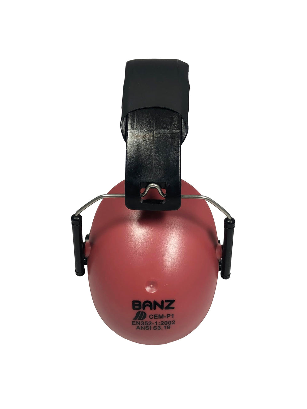 BANZ Kids Earmuffs Maroon headband closeup shows soft leather-like cover
