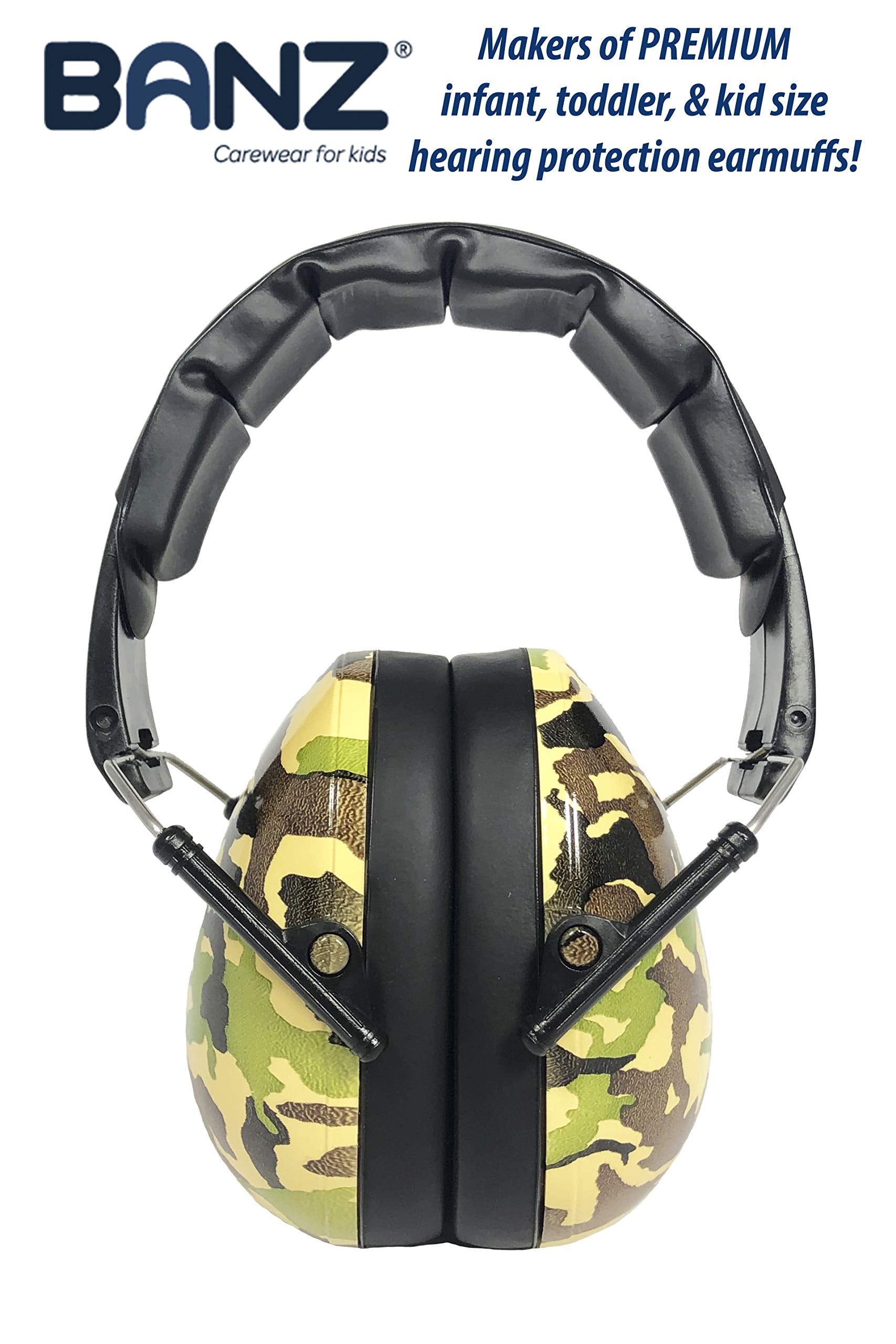 BANZ Kidz earmuffs camo-green foam cushions provide gentle fit during sports or concerts
