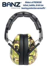 BANZ Kidz earmuffs camo-green foam cushions provide gentle fit during sports or concerts