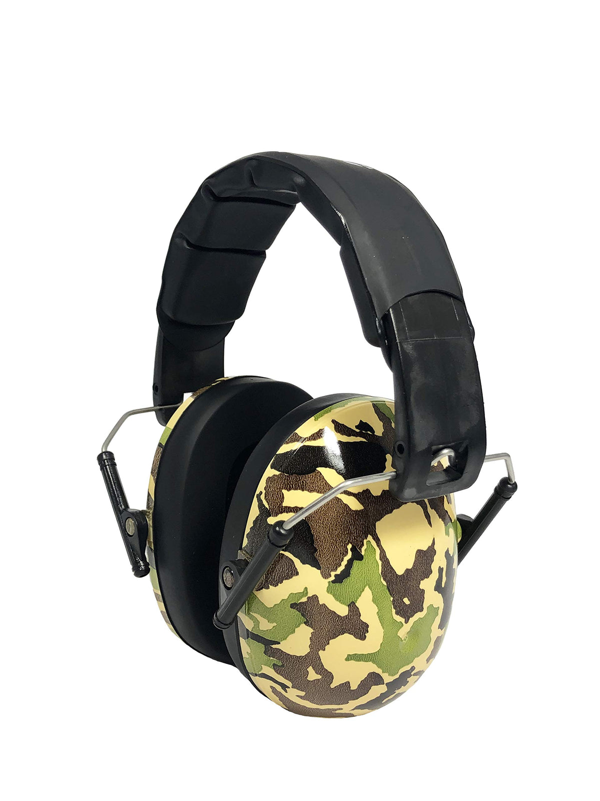 BANZ Kidz earmuffs camo green front view showing protective fit for kids