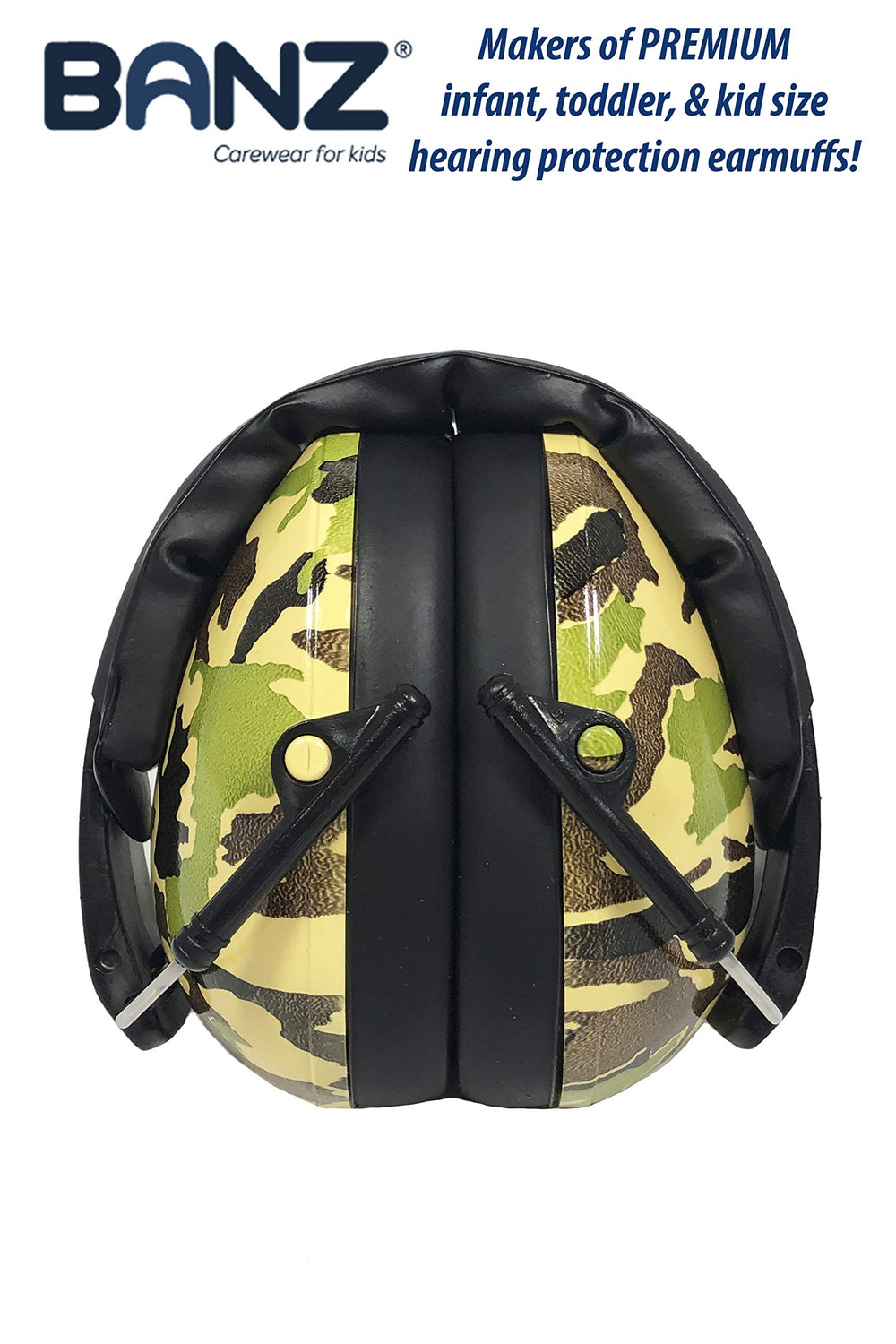 BANZ Kidz earmuffs camo-green packaging for easy storage and gifting