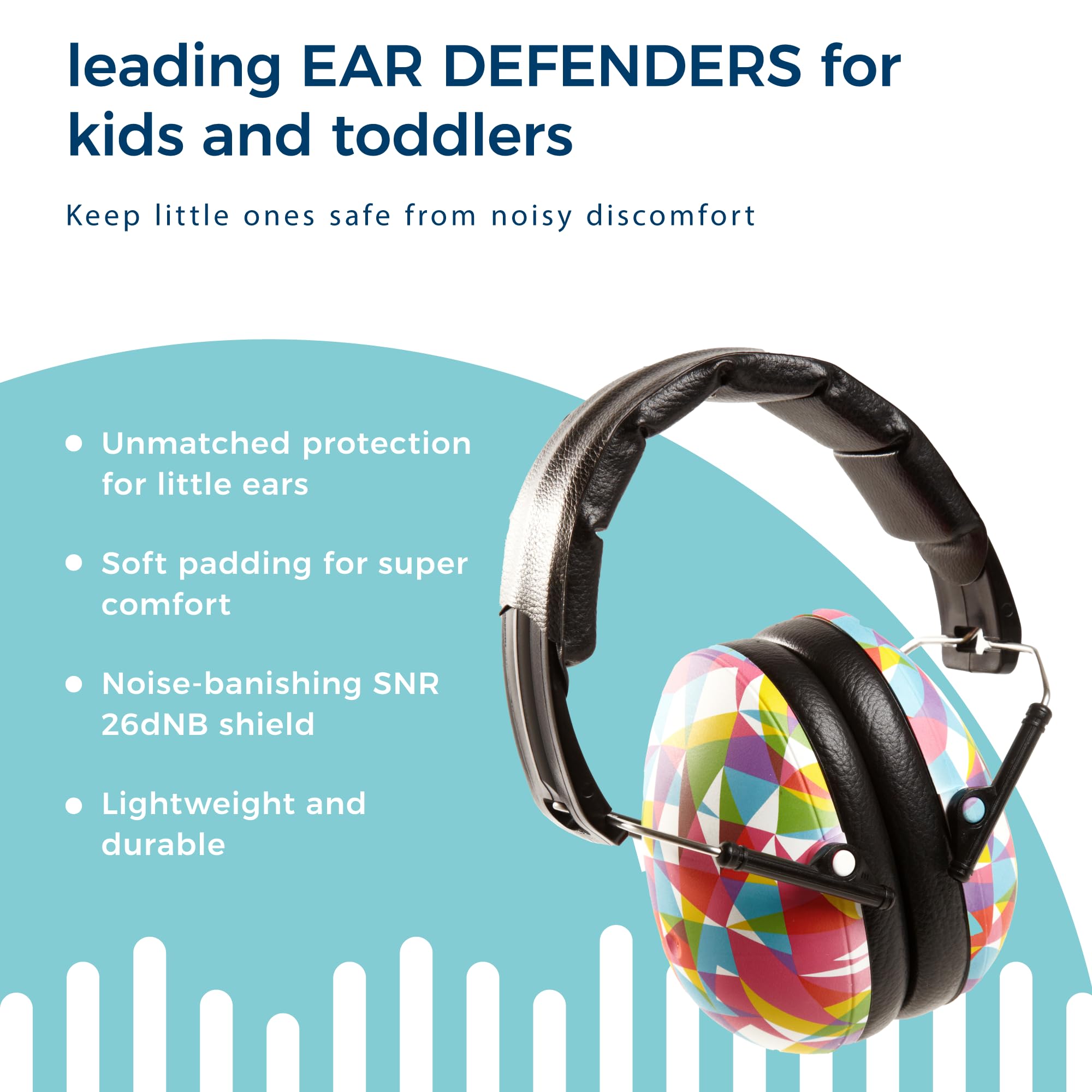 BANZ Kidz Earmuffs Prism noise reduction graphic illustrating strong attenuation