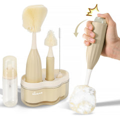 Baobrava baby bottle brush set with bendable head reaches corners for deep bottle cleaning.