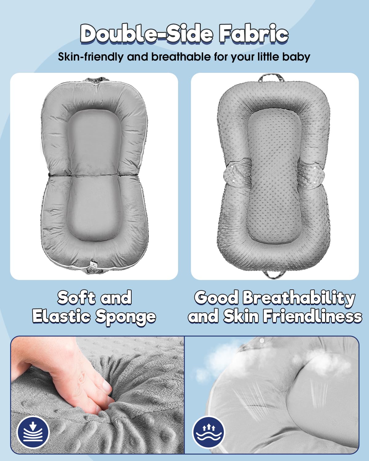 Baobrava Baby Lounger Pillow 3D fleece velour close-up shows cozy cushioning