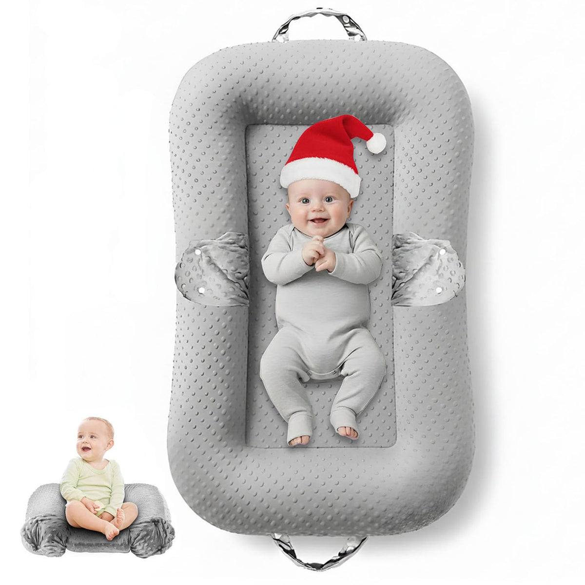 Baobrava Baby Lounger Pillow front view shows portable 2-in-1 design for travel