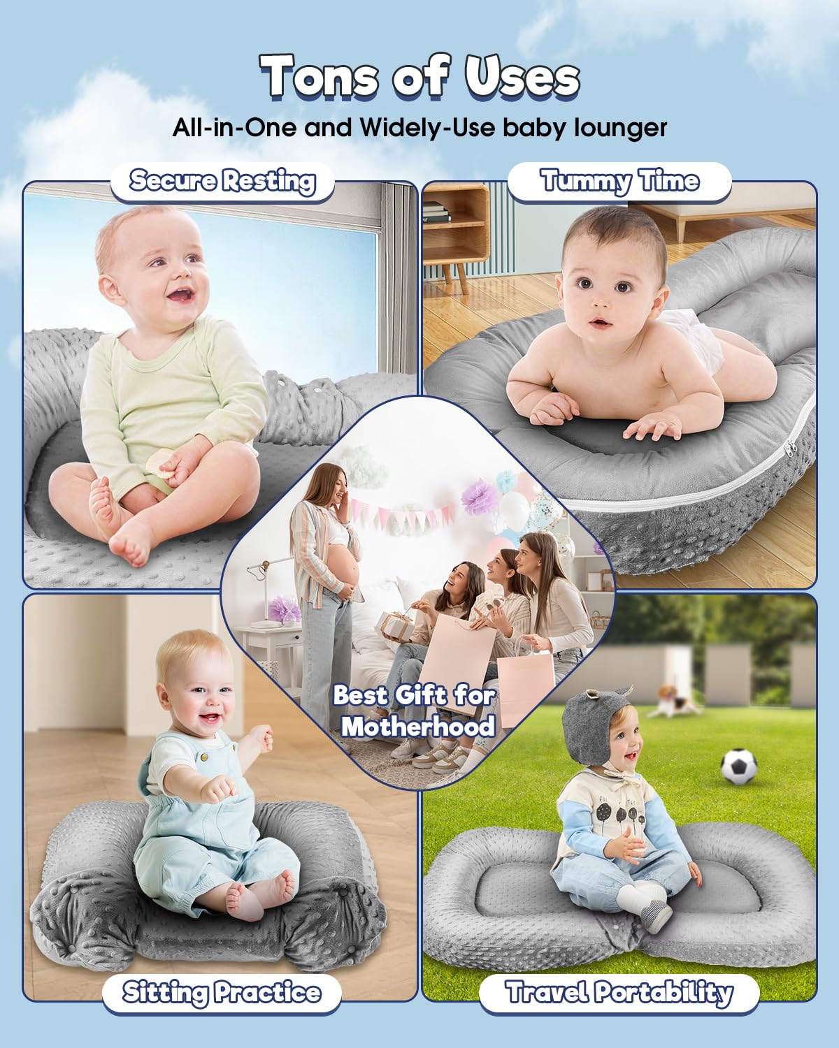 Baobrava Baby Lounger Pillow machine-washable cover for easy cleaning