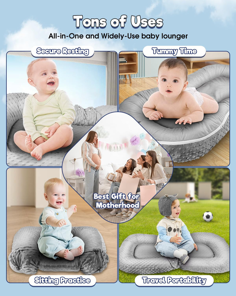 Baobrava Baby Lounger Pillow machine-washable cover for easy cleaning