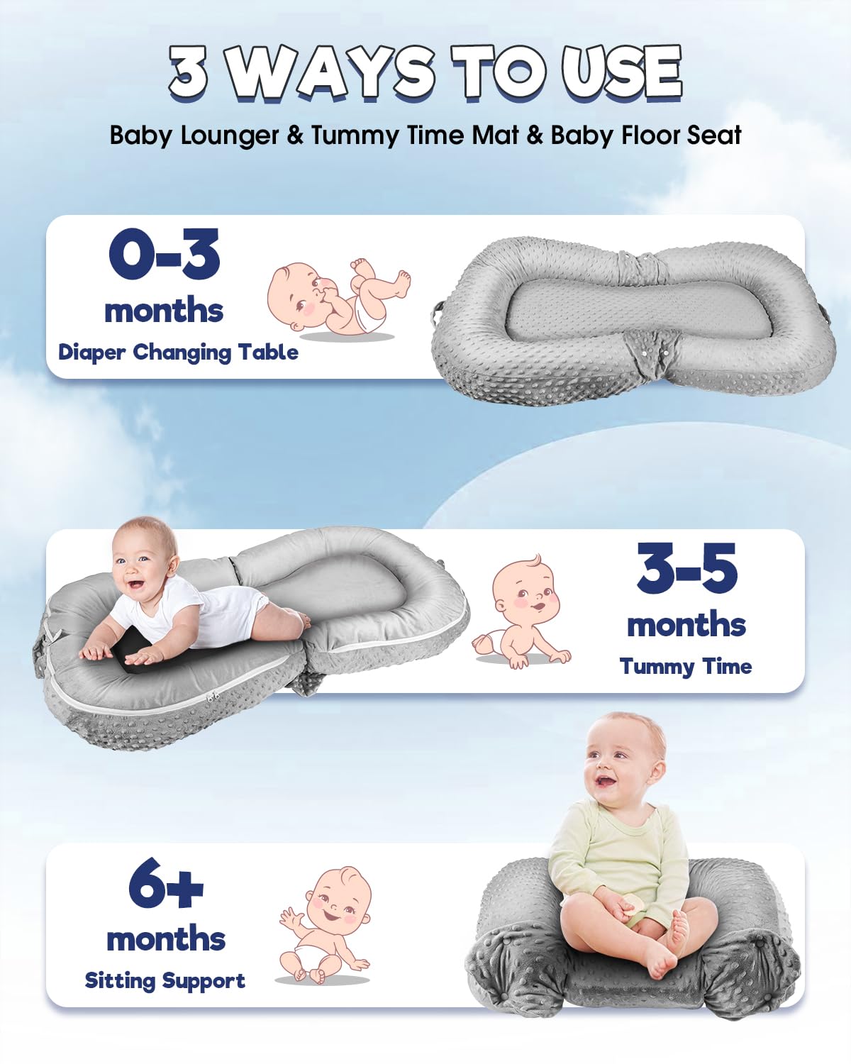 Baobrava Baby Lounger Pillow side usage demonstrates comfortable body support