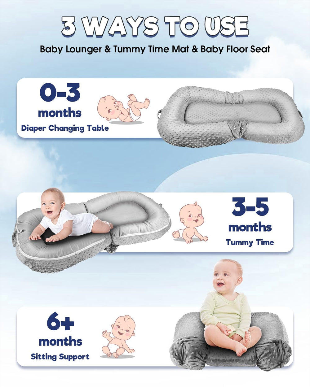 Baobrava Baby Lounger Pillow side usage demonstrates comfortable body support