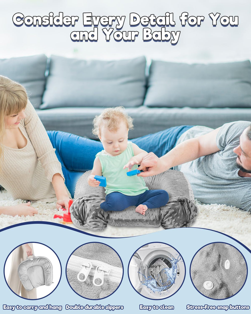 Baobrava Baby Lounger Pillow velvet side feels soft and soothing