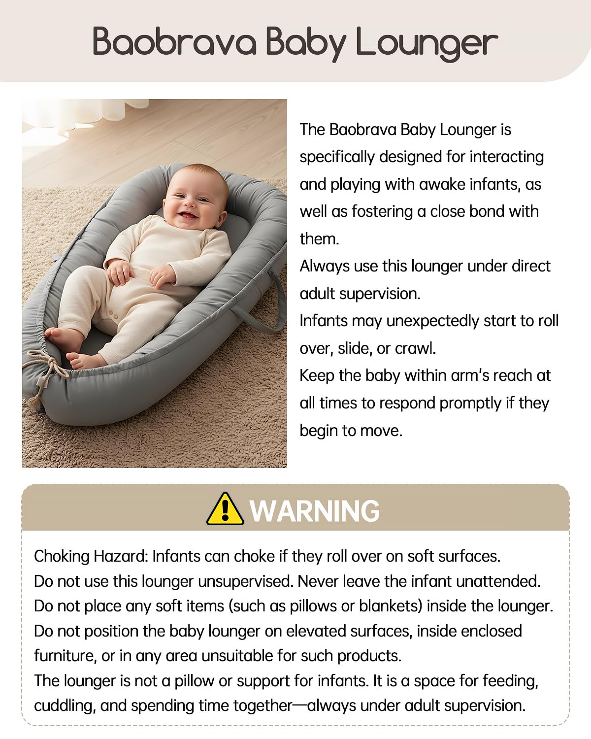 Baobrava Lounger with two-way zipper enables easy setup and cleanup.