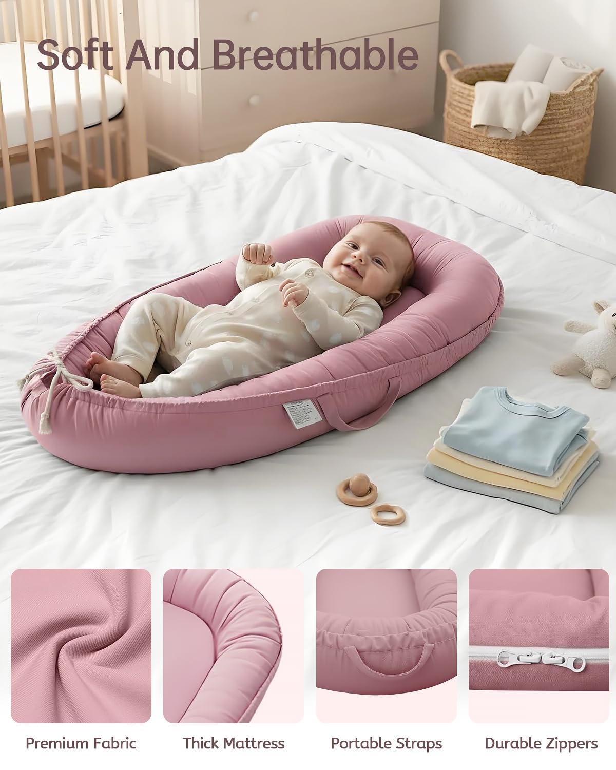 Baobrava baby lounger waterproof-outer-layer protects foam during messes.