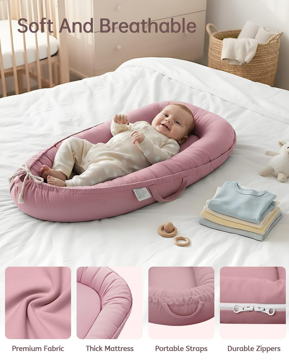Baobrava baby lounger waterproof-outer-layer protects foam during messes.