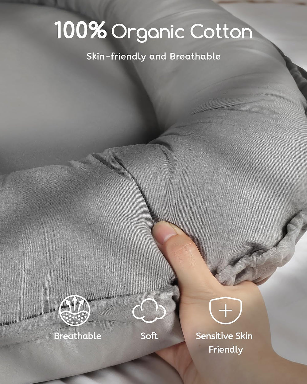 Baobrava Baby Lounger womb-design demonstrates surround protection for calm sessions.