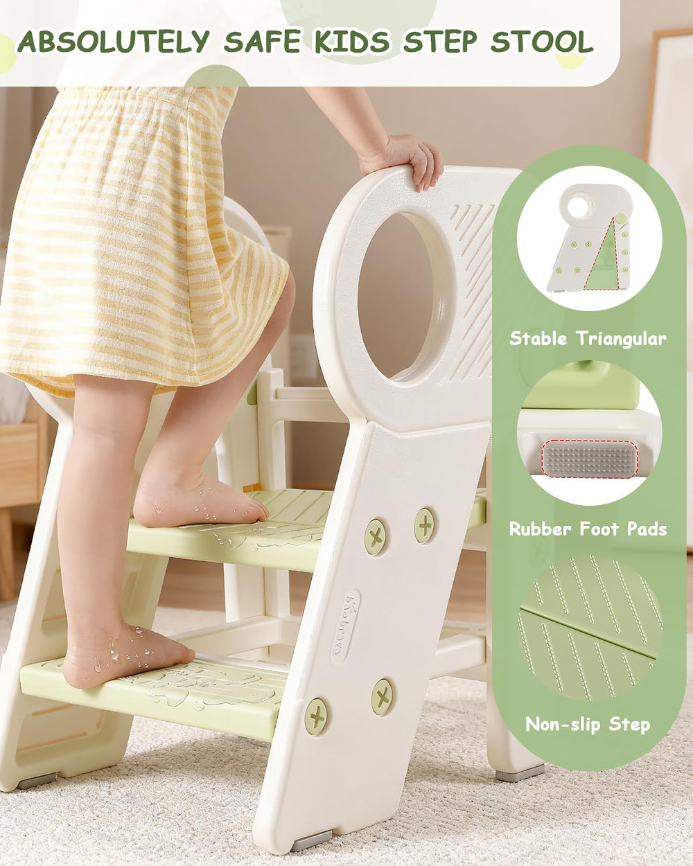 Baobrava foldable stool shown folded for space-saving storage in tight spaces