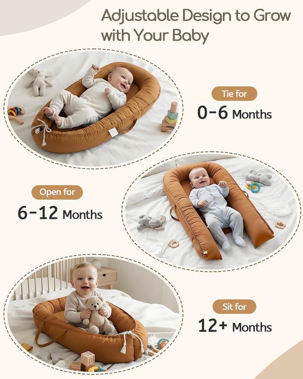 Baobrava infant lounger foam bumper closeup shows cushioned safety for gentle support.