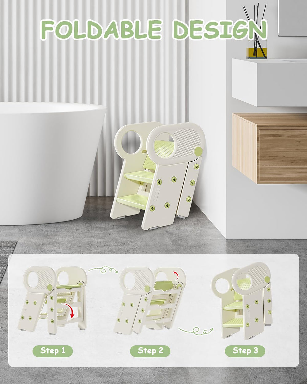 Baobrava step stool with handrails provides extra security for independent use