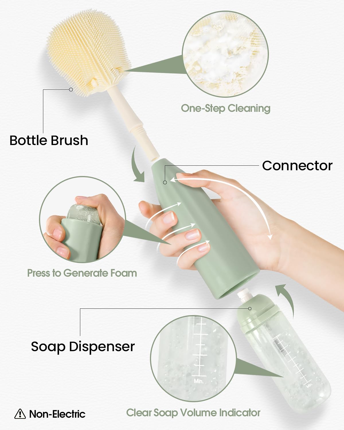 Baobrava straw brush cleans narrow openings without damage.
