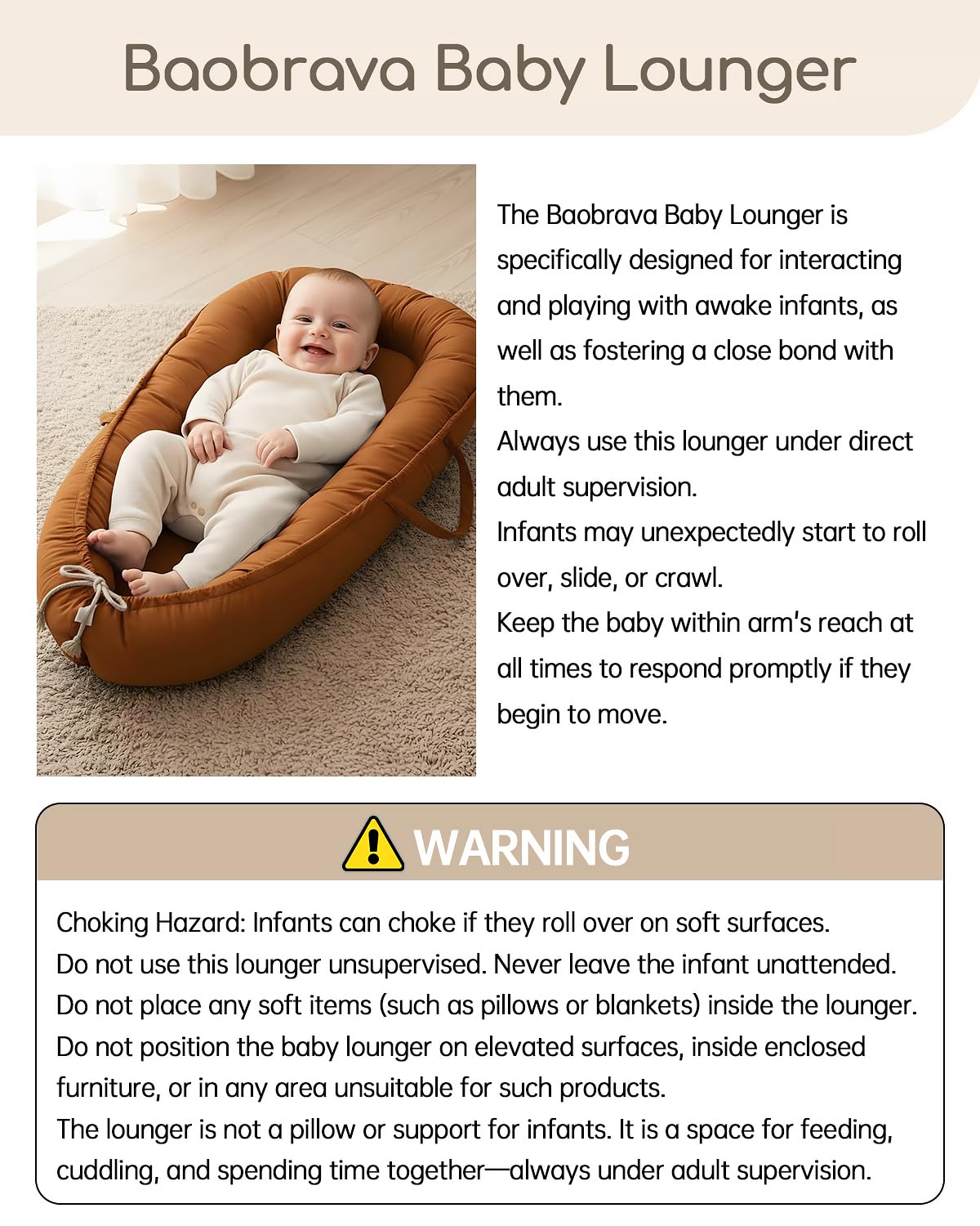 Baobrava travel-friendly baby lounger pictured for on-the-go comfort.