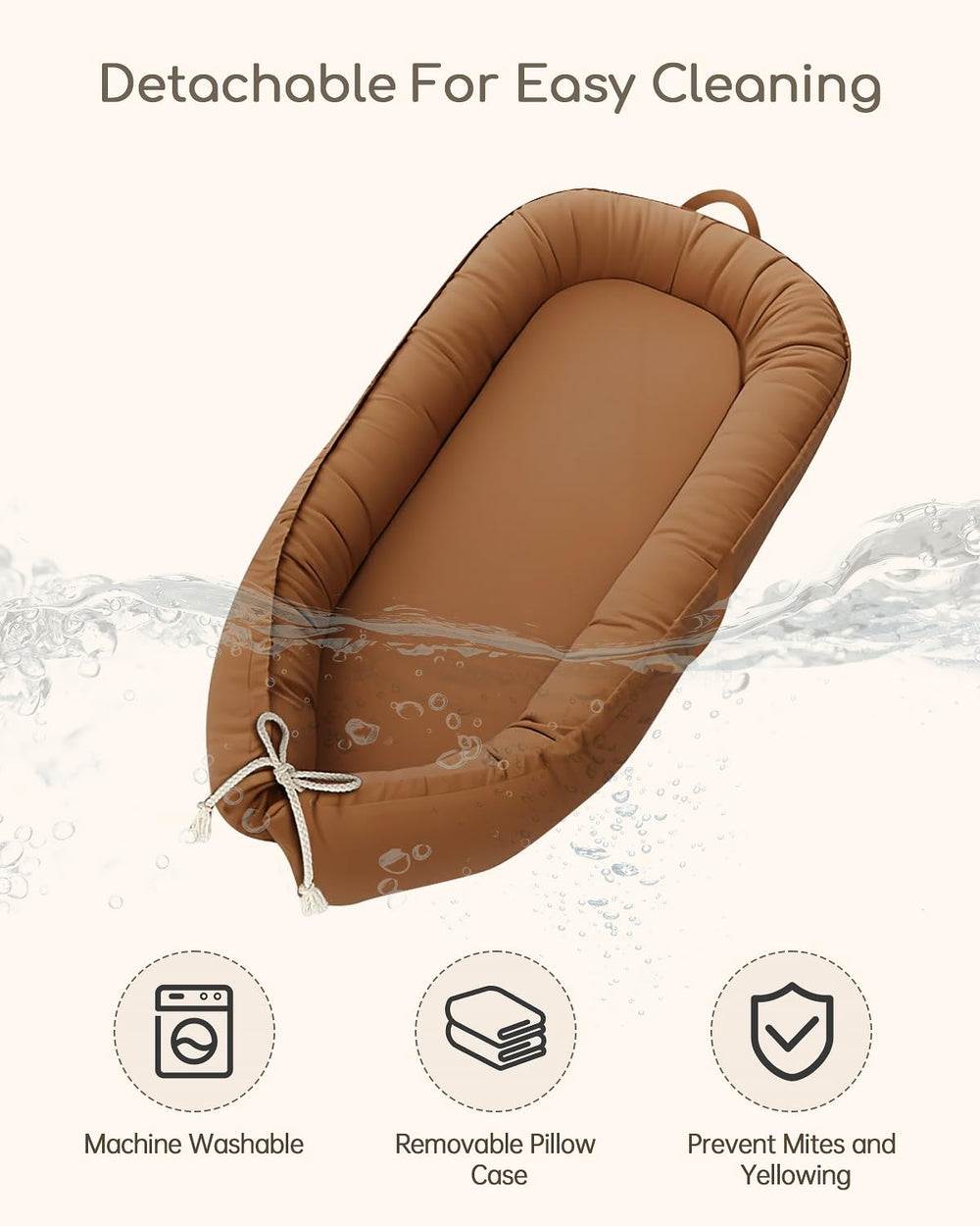 Baobrava washable cover with two-way zipper promotes quick, hassle-free cleaning.
