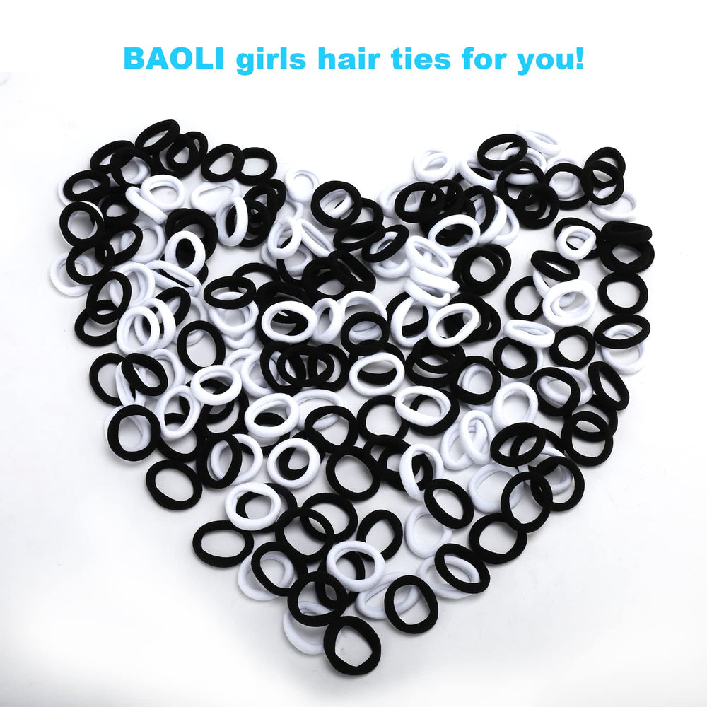 BAOLI hair ties worn on a toddler for a neat ponytail without damage.