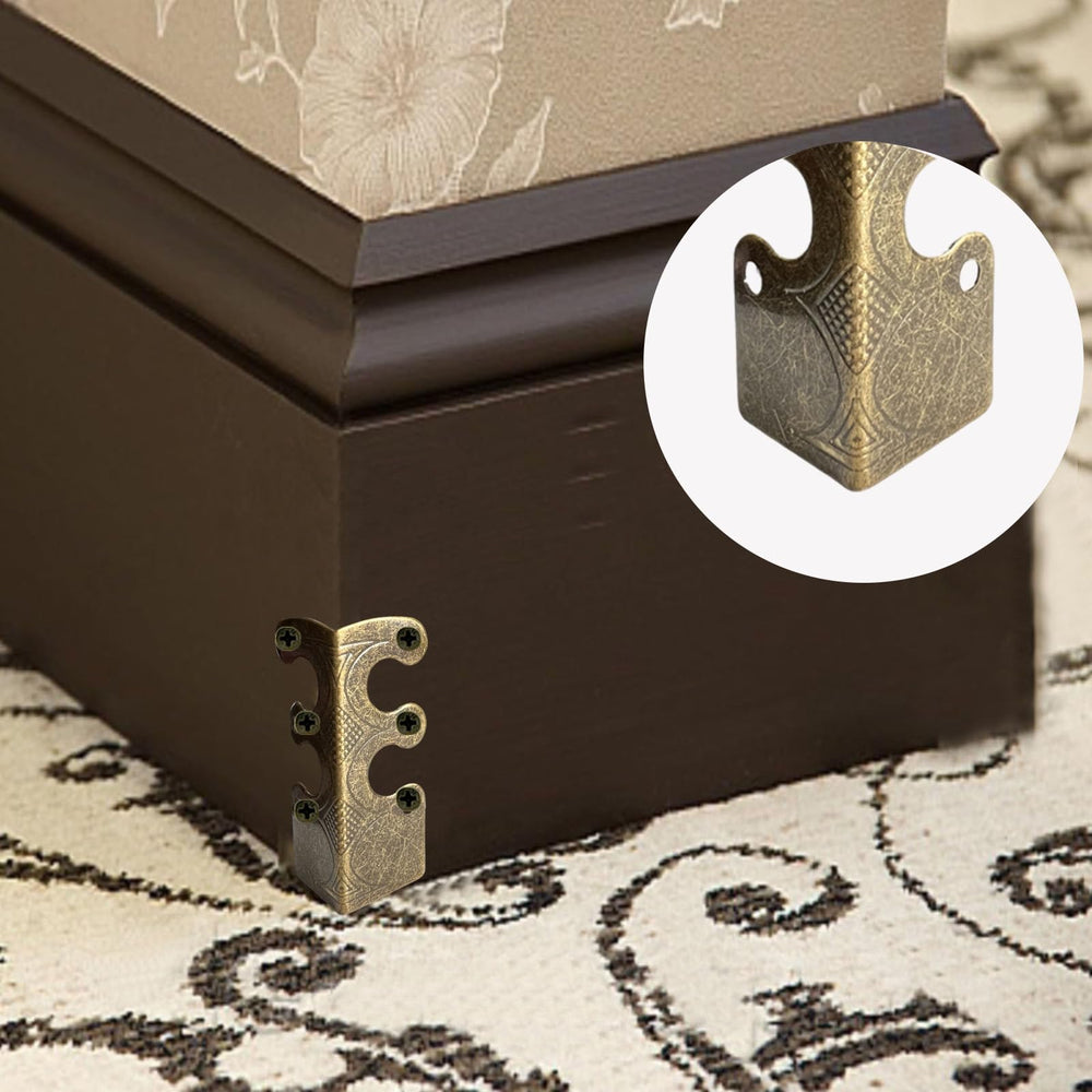 BAOTXHBR brass corner protector installed on a desk edge for durability.