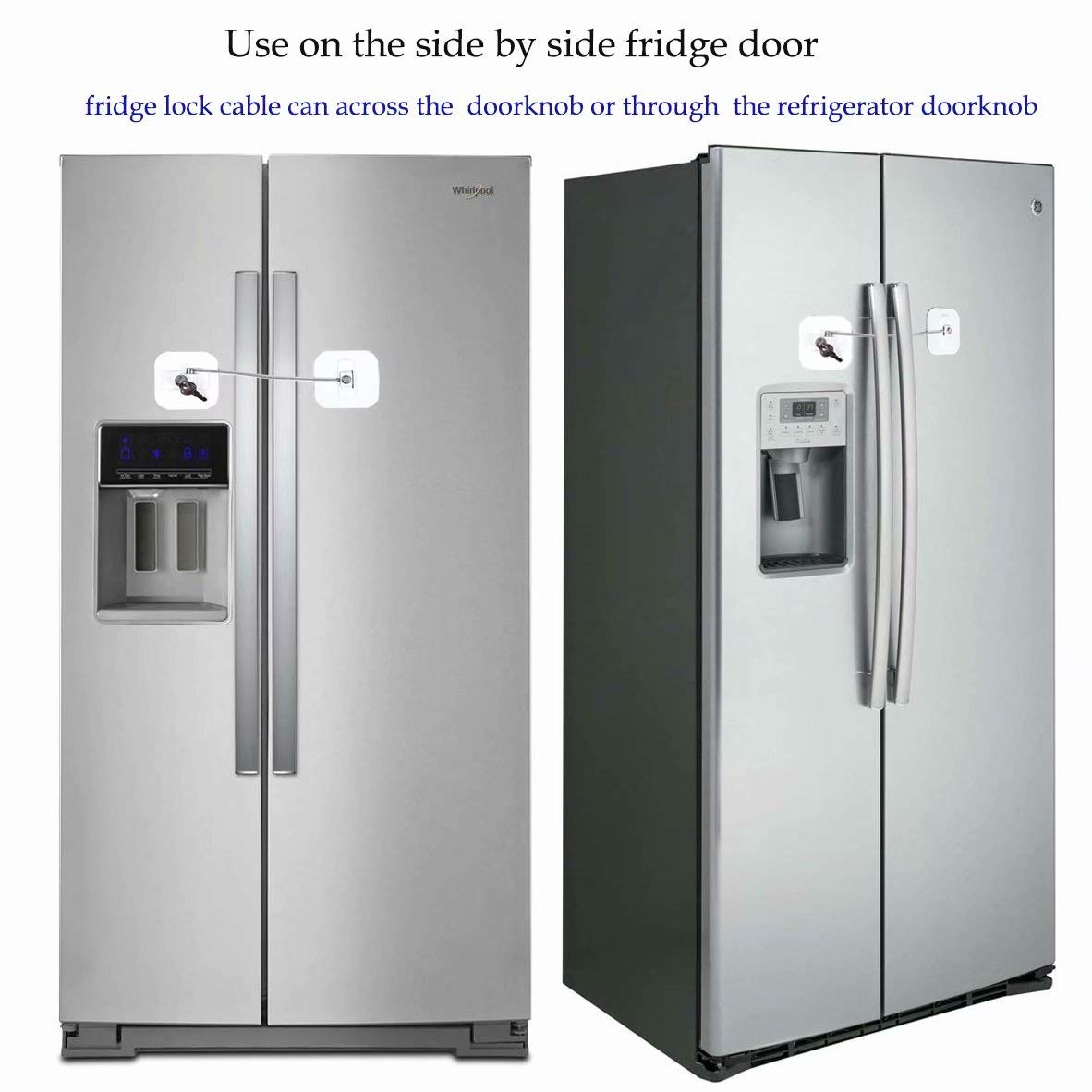 BAOWEIJD freezer lock being used on a side-by-side fridge door for added protection.