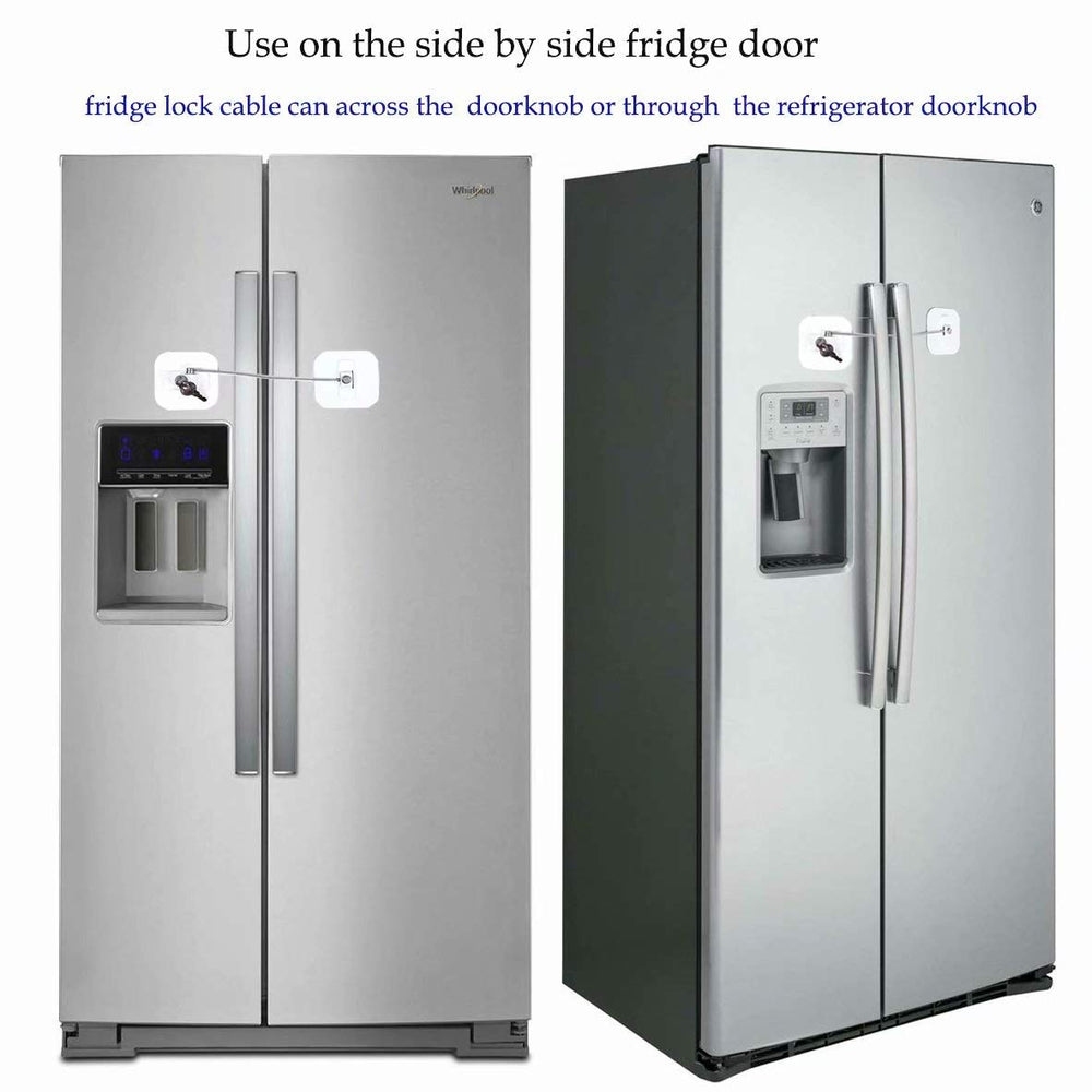 BAOWEIJD freezer lock being used on a side-by-side fridge door for added protection.
