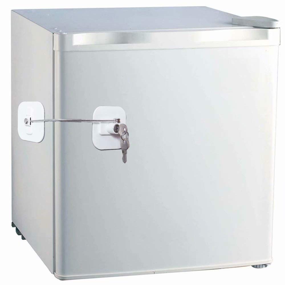 BAOWEIJD refrigerator lock adhesive pads shown for strong, reusable mounting on fridge doors.