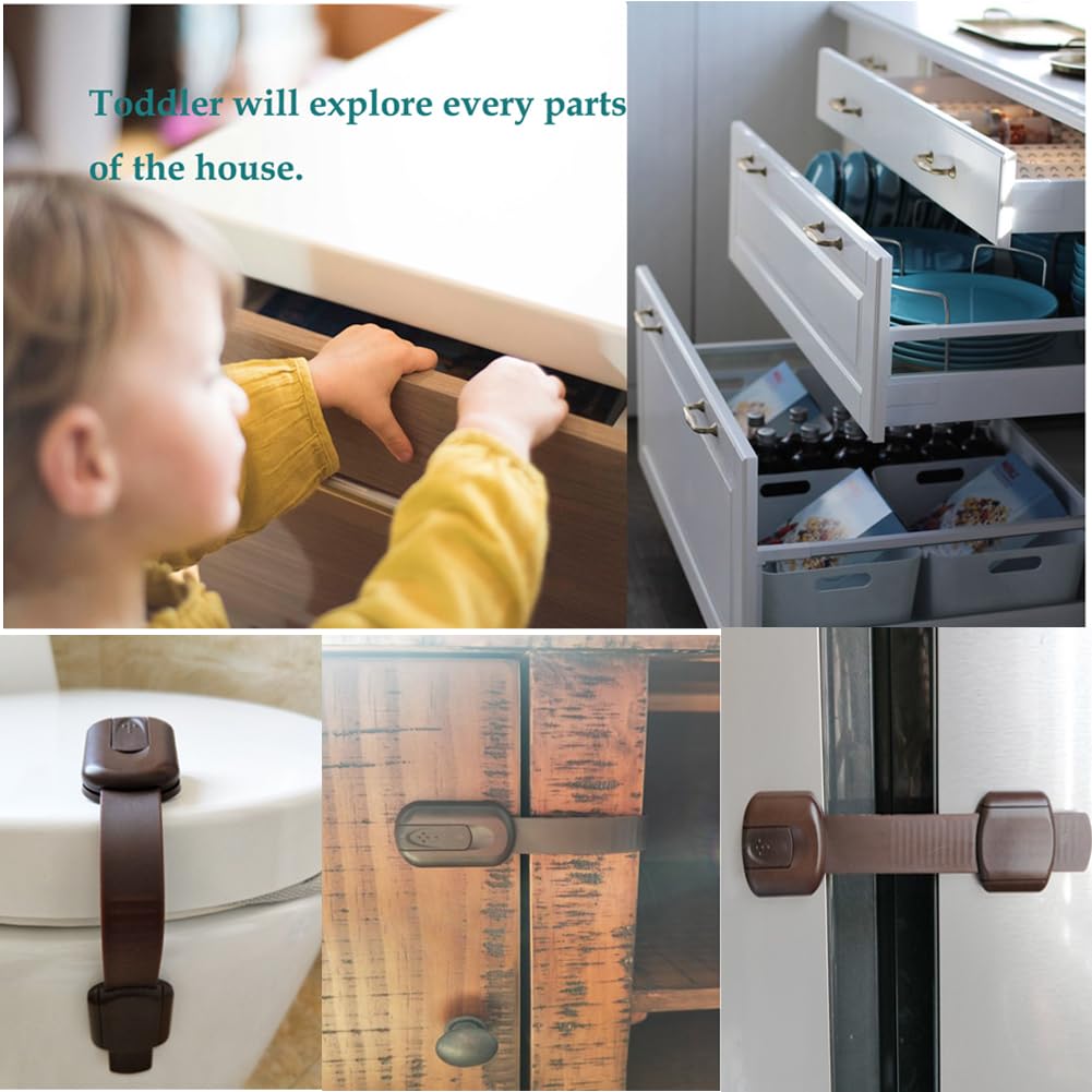 BAOWEIJD brown cabinet locks on drawers and cabinets enhance safety during chores.