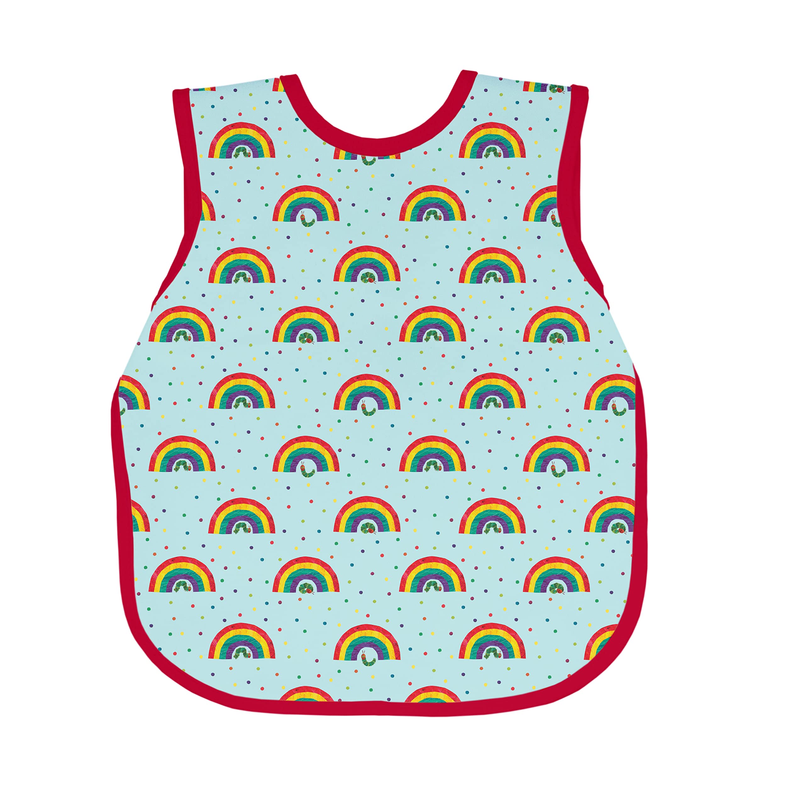 BapronBaby Eric Carle Rainbow Caterpillar Bapron front view protects outfits during meals.