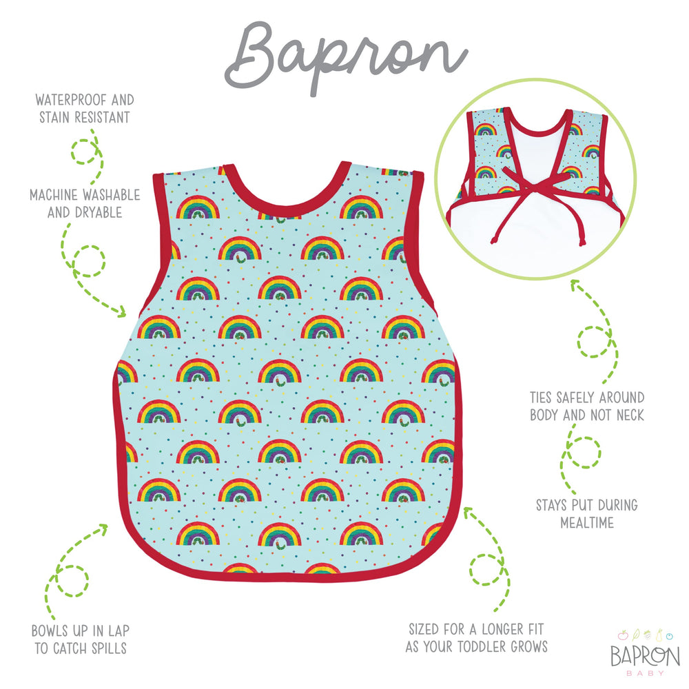 BapronBaby Eric Carle Rainbow Caterpillar Bapron side view shows tie-strap safety fit.