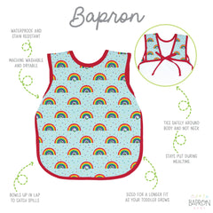BapronBaby Eric Carle Rainbow Caterpillar Bapron side view shows tie-strap safety fit.