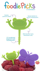 Close up of frog design on BapronBaby Foodie Picks with sensory details